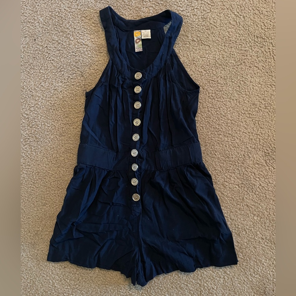 Mimi Chica navy blue Romper one piece with shorts and buttons size xs